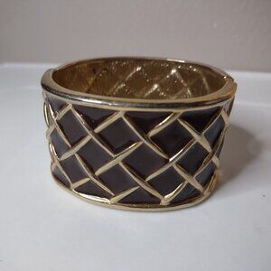 7 Inch Brown And Gold Tone Hinged Bracelet